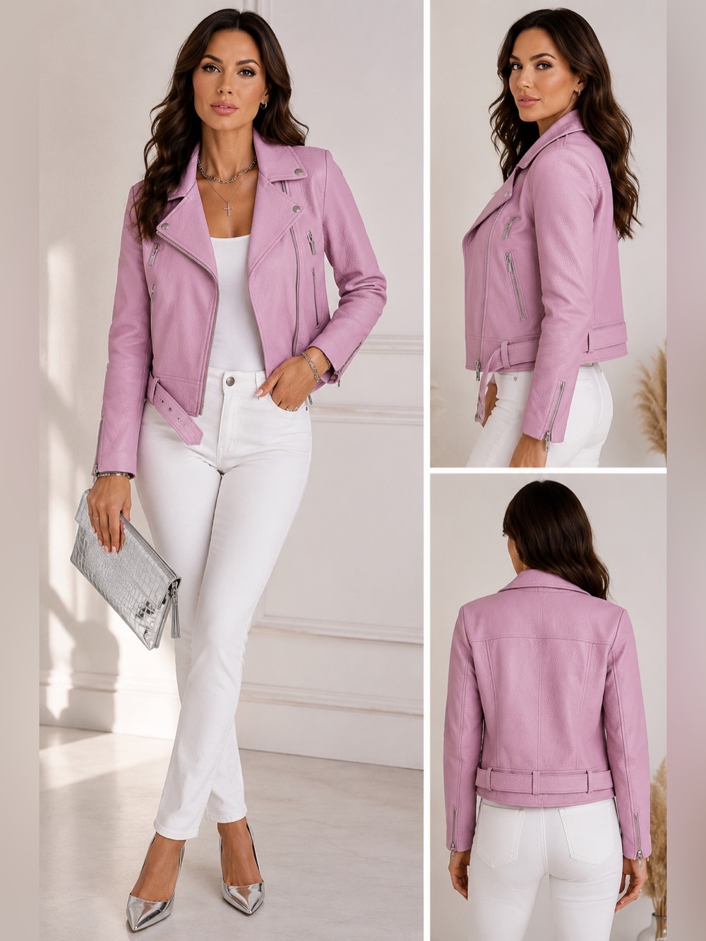 Elizabeth and James Lilac/pink  Leather Moto Jacket
